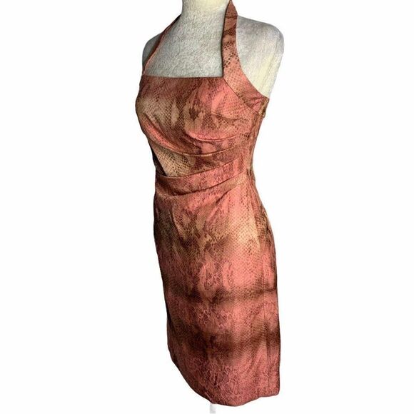 Vintage Kay Unger Halter Sheath Dress 4 Pink Snake - Picture 5 of 7